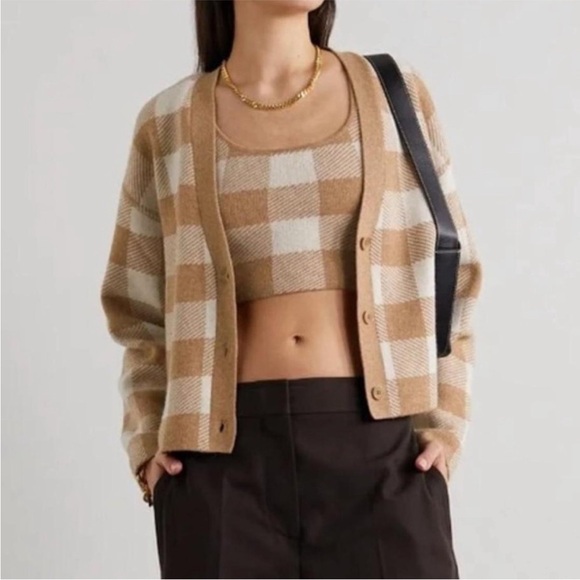 Reformation Sweaters - Reformation Fonte Plaid Tank And Cardi Set in Gossamer/Camel Check NWOT